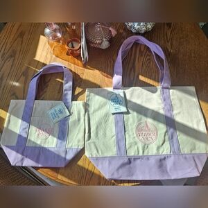 Trader Joes Lavender & Cream Canvas Tote Bag (Large And Mini)